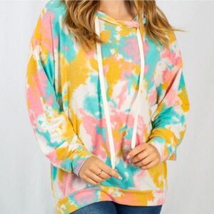 White Birch Steal Multicolored Tie Dye Pullover Hooded Sweater Size Small